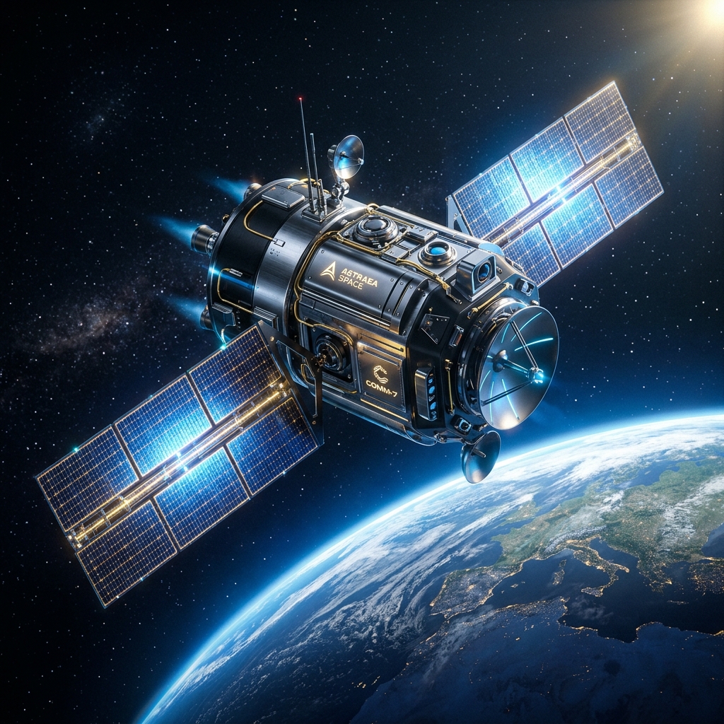 Futuristic Communications Satellite Orbiting Earth